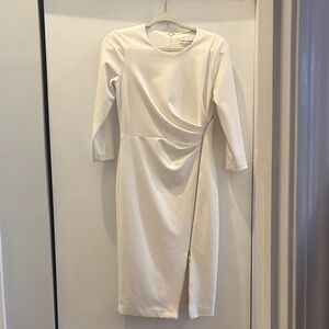 Calvin Klein Cream Long-Sleeve Sheath Dress with Side Drape